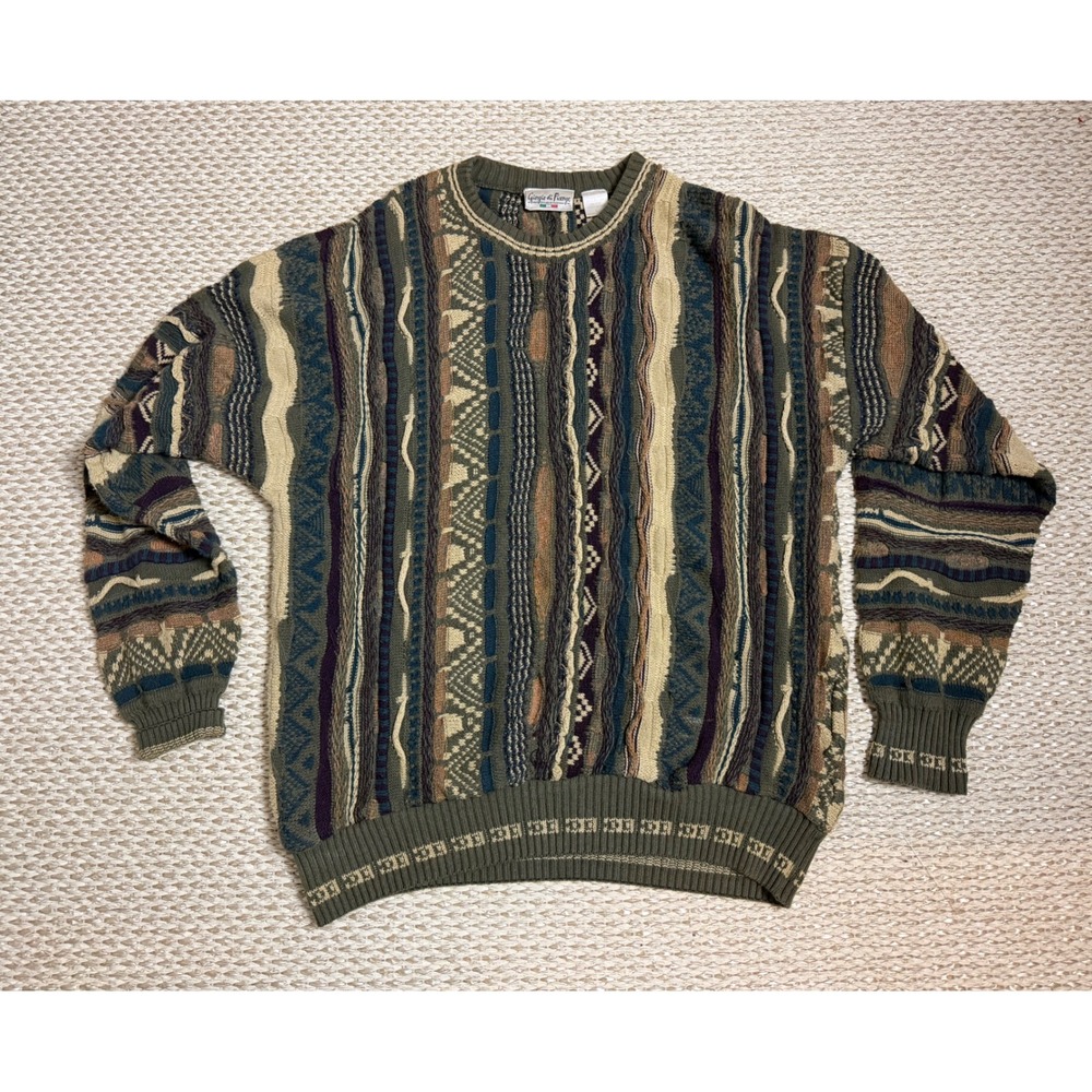 Vintage Giorgio di Firenze 3D Knit Sweater Mens Large Coogi Style Multi Texture